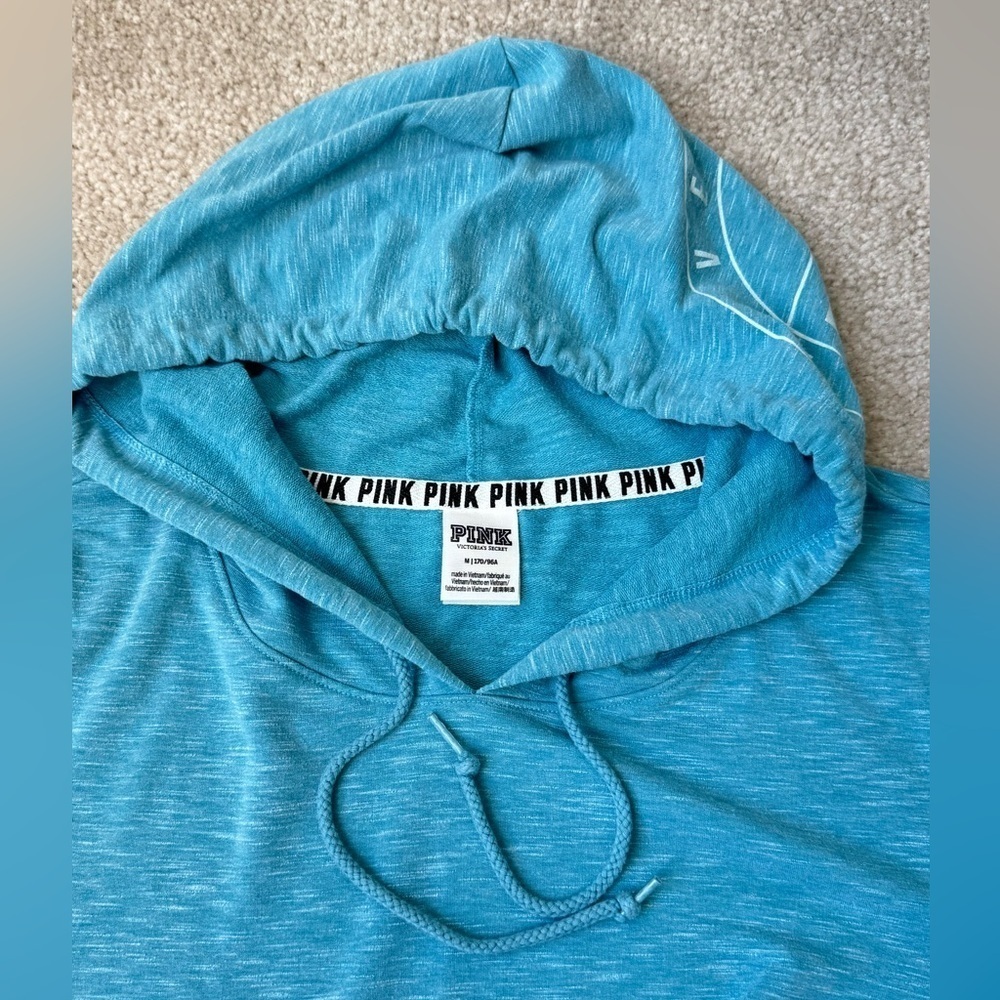PINK Victoria’s Secret Hoodie Tunic Pastel Blue & White Lightweight Medium - Picture 4 of 9